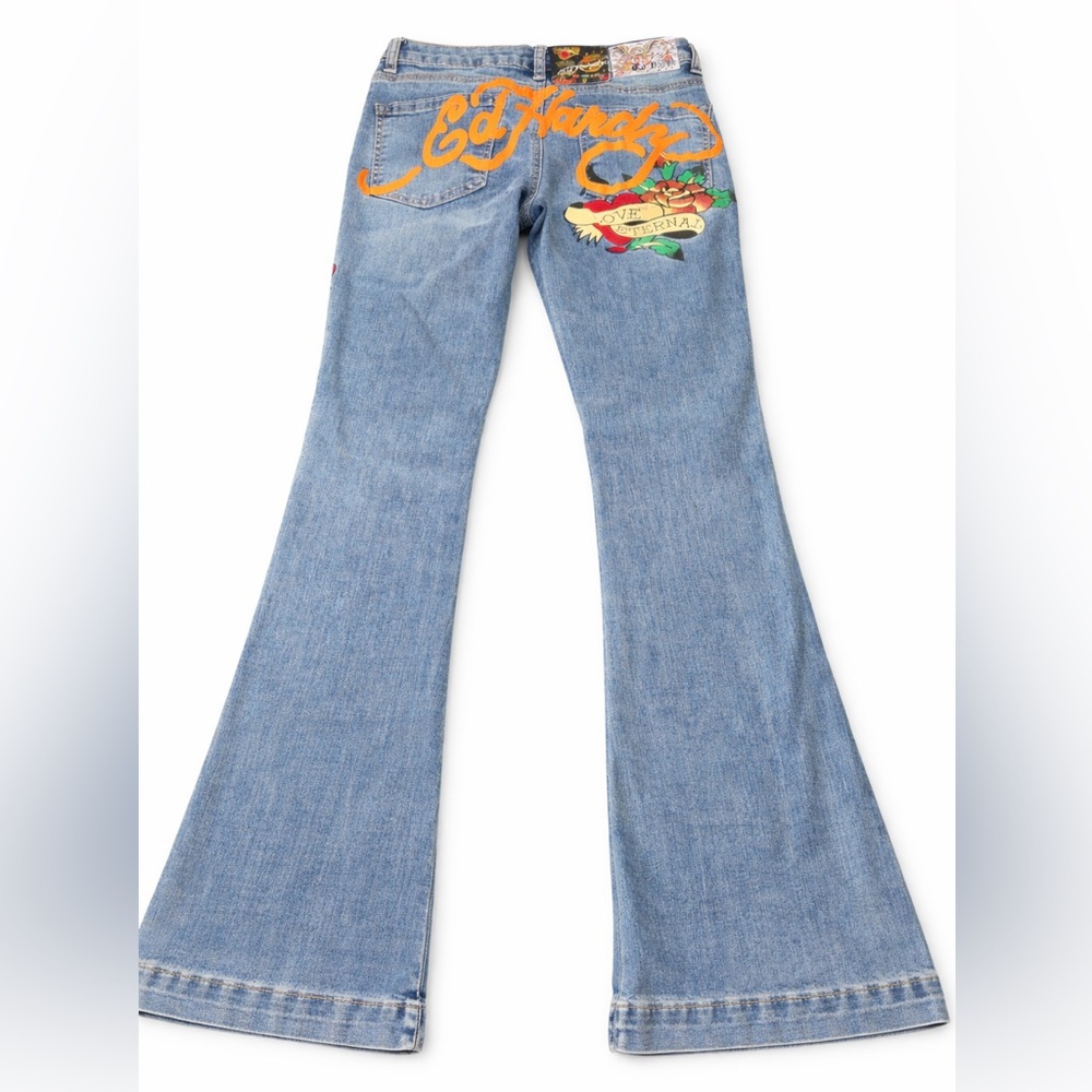 Ed Hardy Y2K True Love Tattoo Embroidered Flare Jeans NWT 28